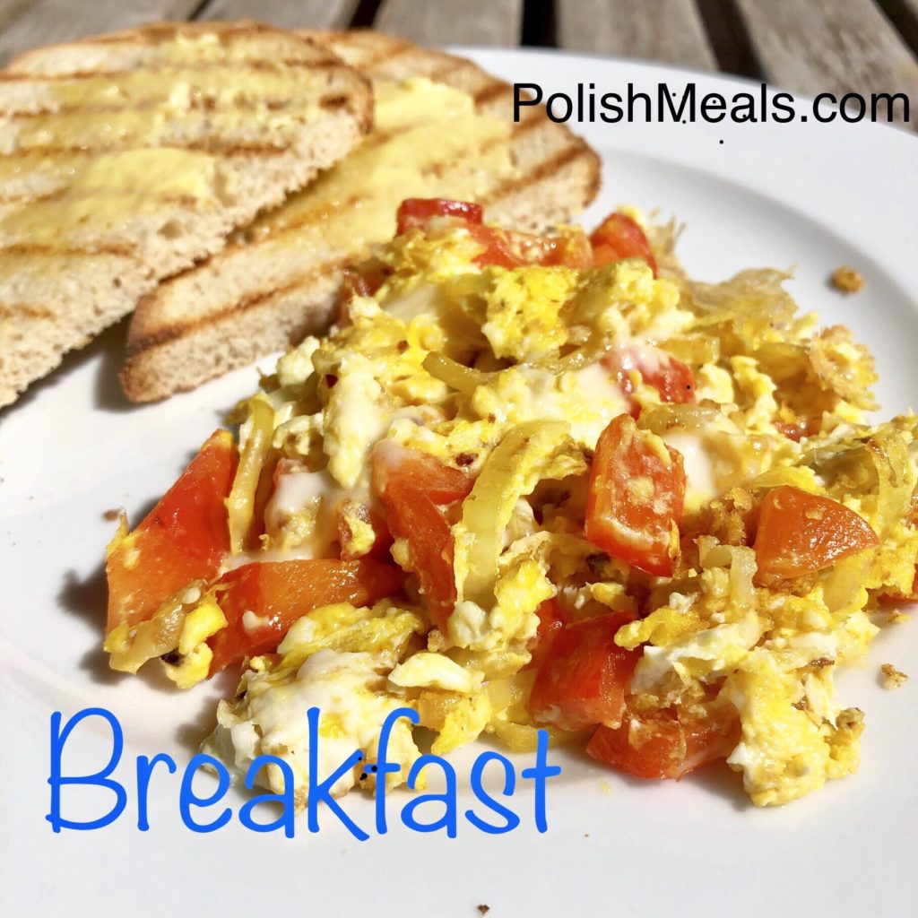 Polish Breakfast Scrambled Eggs With Onion And Bell Pepper Polish